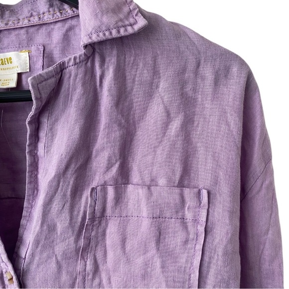 Anthropologie Maeve LILAC Linen Buttondown Ruched Sleeve Blouse I Size: XS - Picture 4 of 13